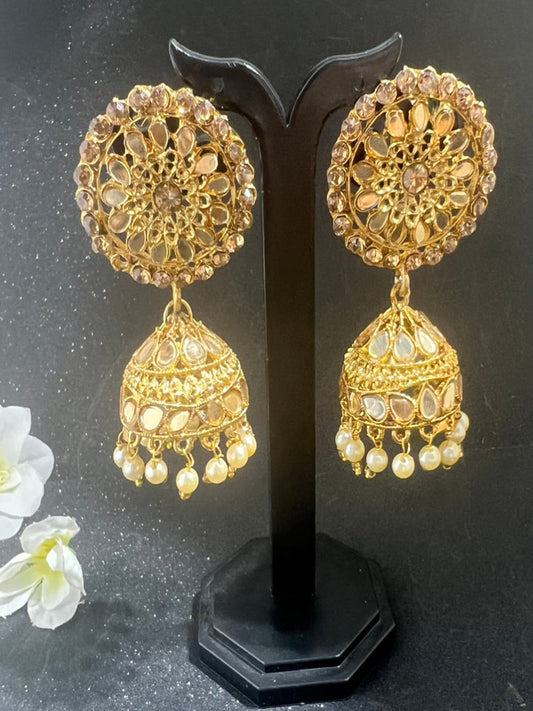 Gold Plated Mirror work Jhumka Earring.