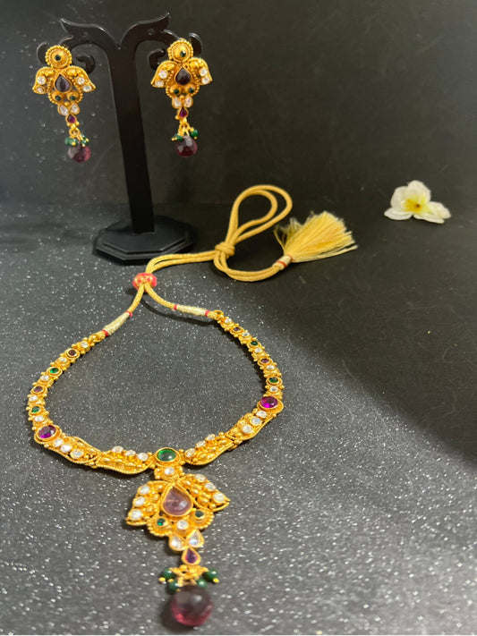 Gold Plated Necklace with Earrings