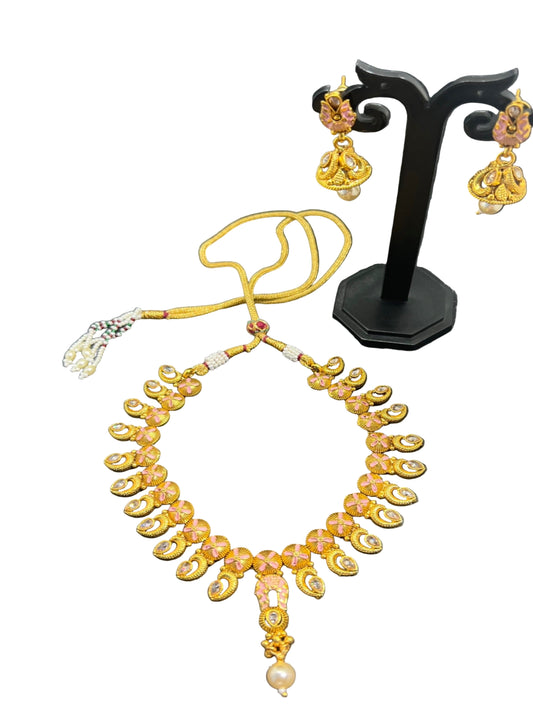 Meenakari choker with Jhumka earrings