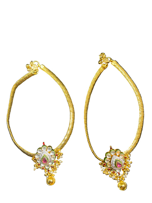Gold Plated Thick Kundan Anklet/Payal