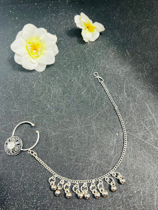 Silver Nose Cuff Set with Nose to Ear Chain /Indian Nose Ring/ Dangle Nose Ring