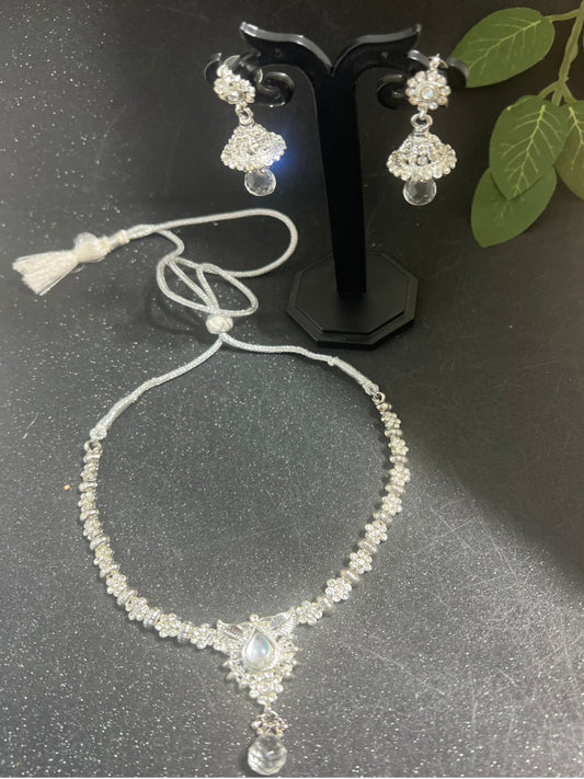 Silver Plated Necklace with Jhumka Earrings