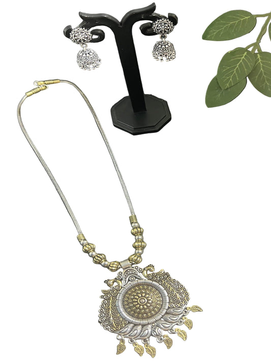Dual Tone Pendant Necklace and light weight Jhumka