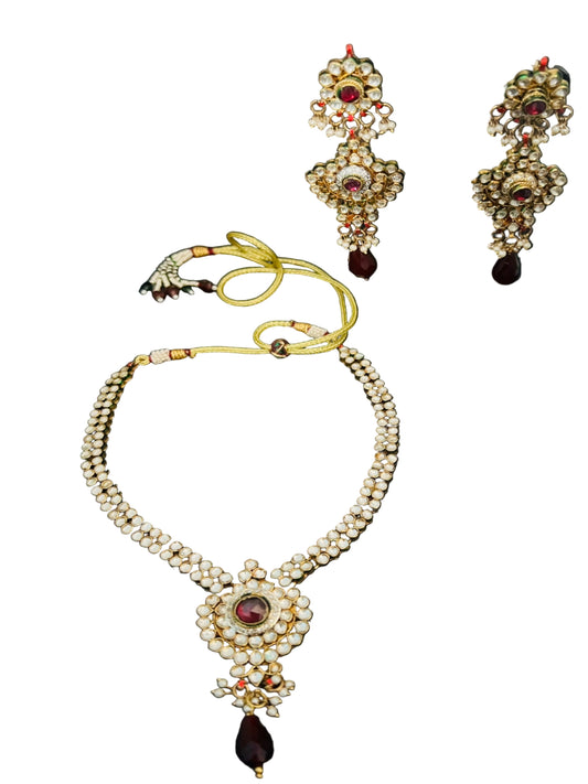 Kundan two line necklace with earrings