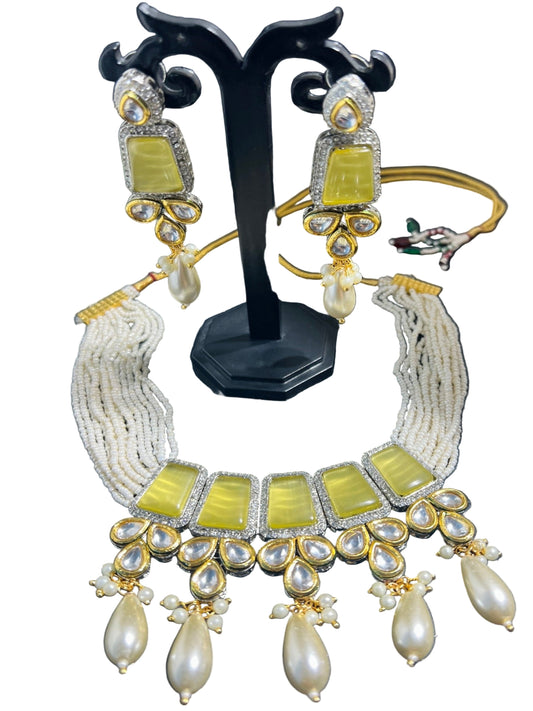 Pearl Choker Necklace with Earrings