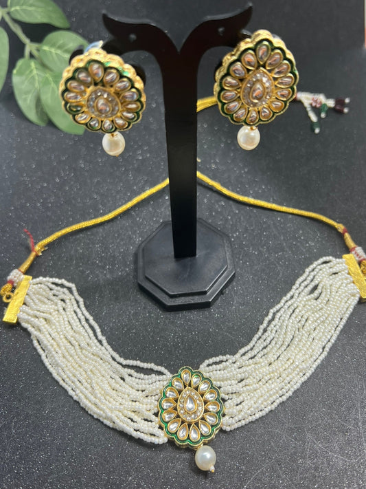 Pearl & Kundan Choker with Earrings