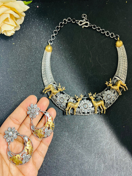 German Silver Dual Tone Necklace Set.