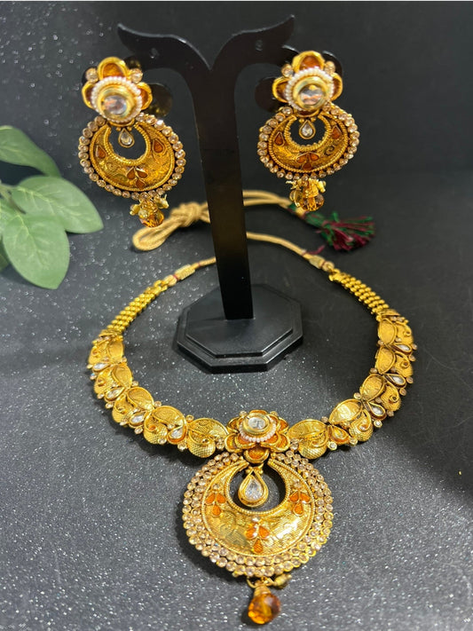 Hasdi Style Gold Plated Necklace and Earrings