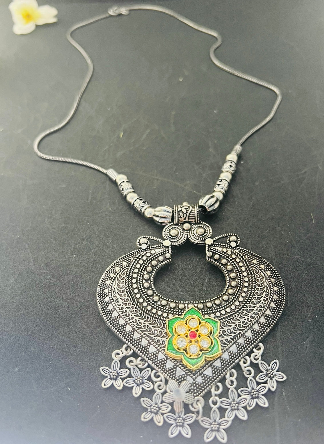 German Silver & Kundan Long Necklace