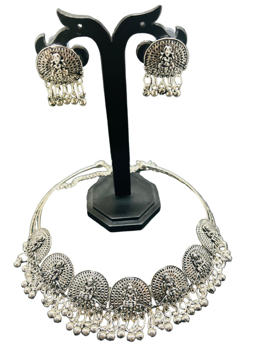 Temple Lakshmiji German Silver Necklace Set