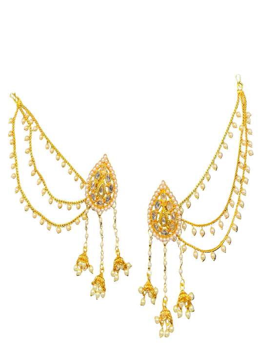 3 Line Bridal Pearl Ear Chain OR Ear Support Earrings For Wedding/Bridal Collection