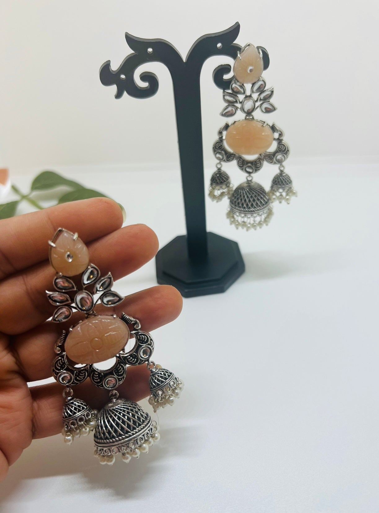 Kundan & German Silver Long Earring