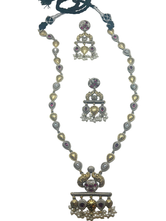 Dual Tone Long Necklace Set