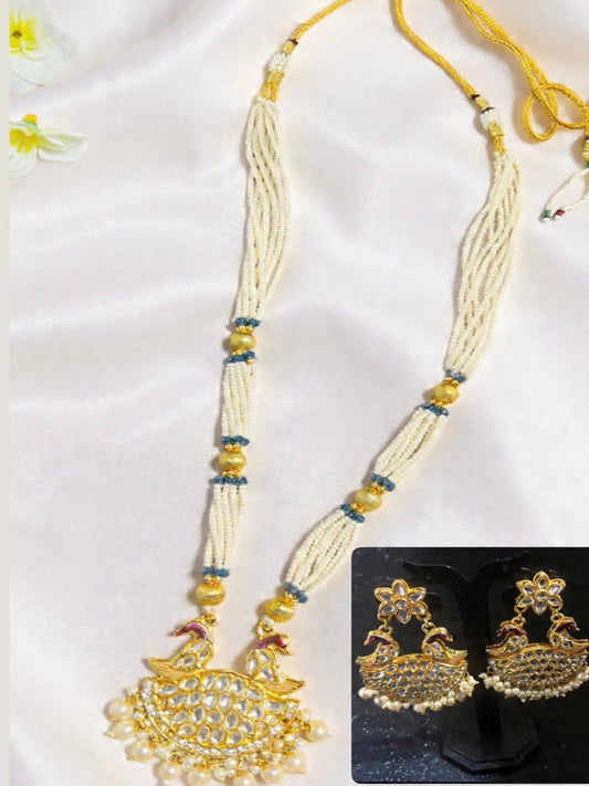 Peacock Theme Long Necklace with earrings.