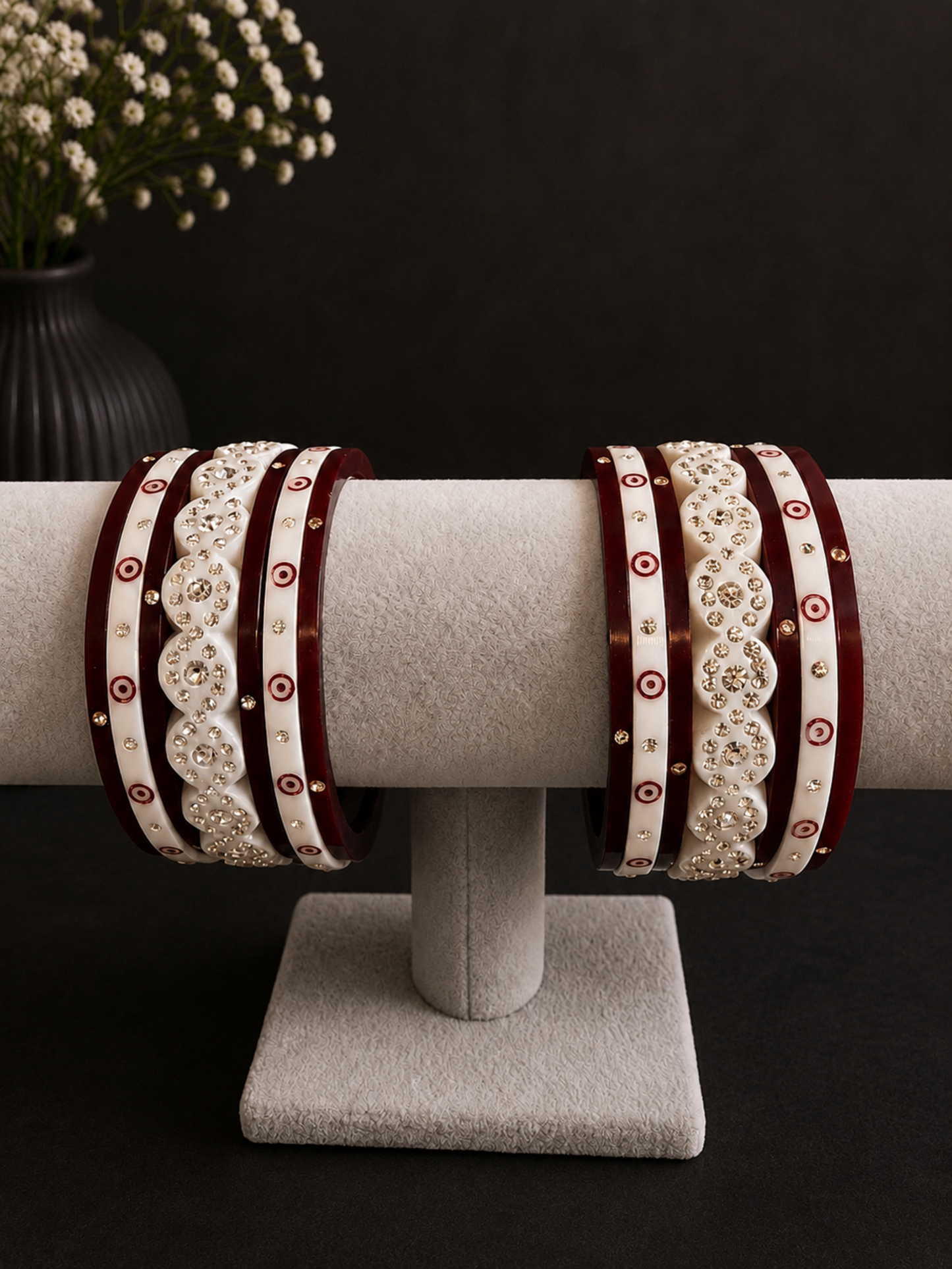 Maroon and White Chuda Bangles