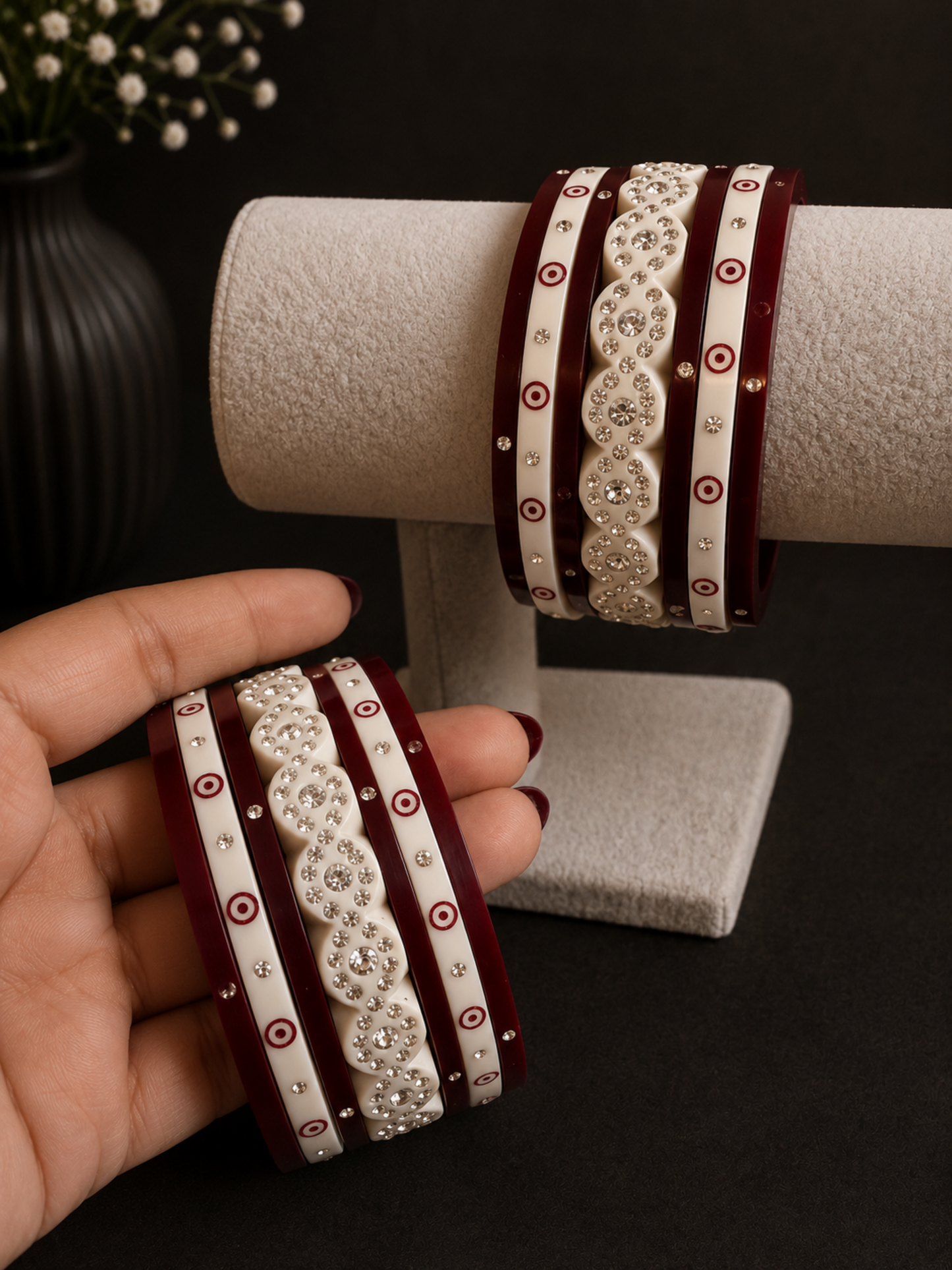 Maroon and White Chuda Bangles