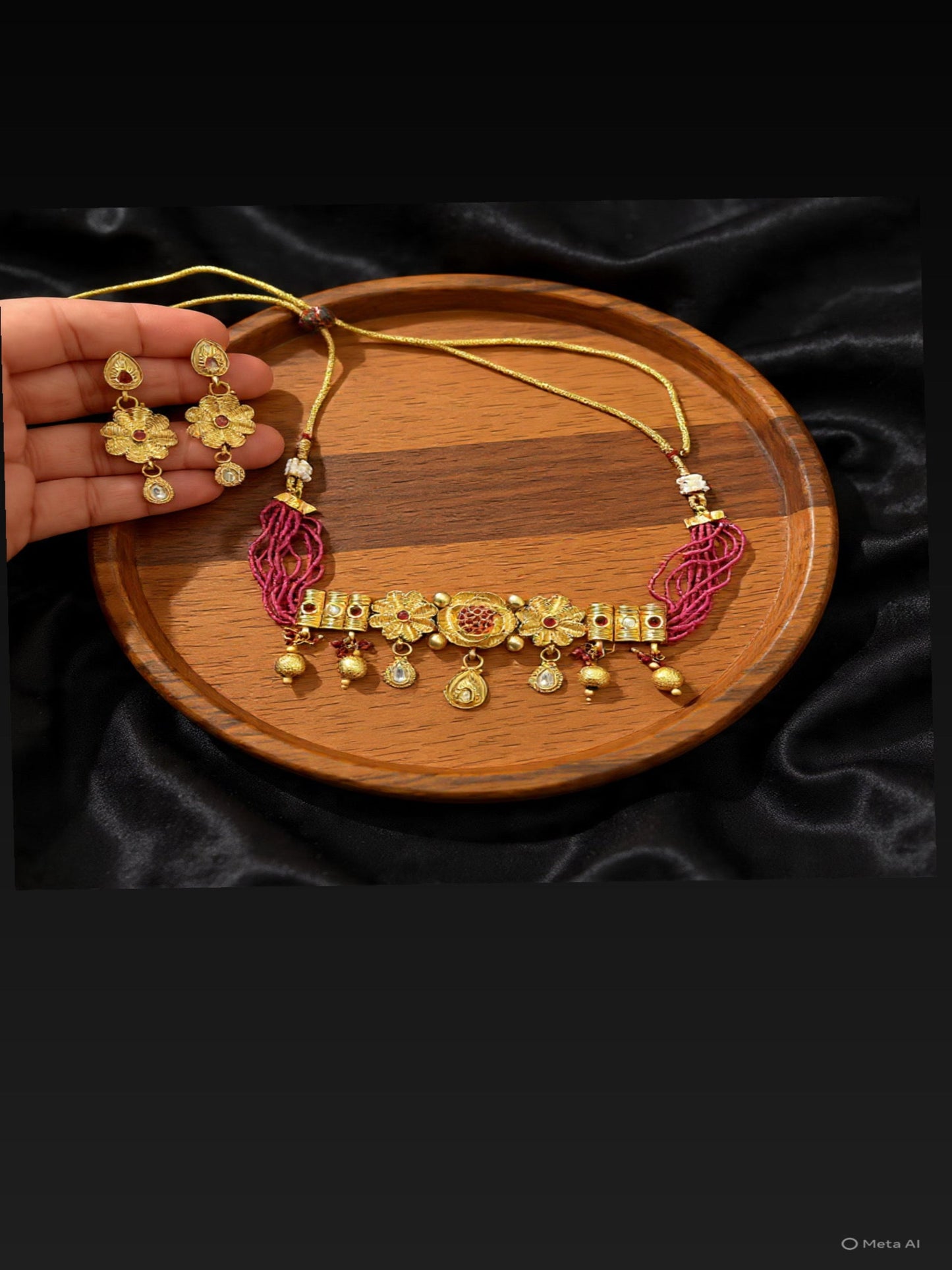 Dark pink Rajwadi Choker/necklace Set