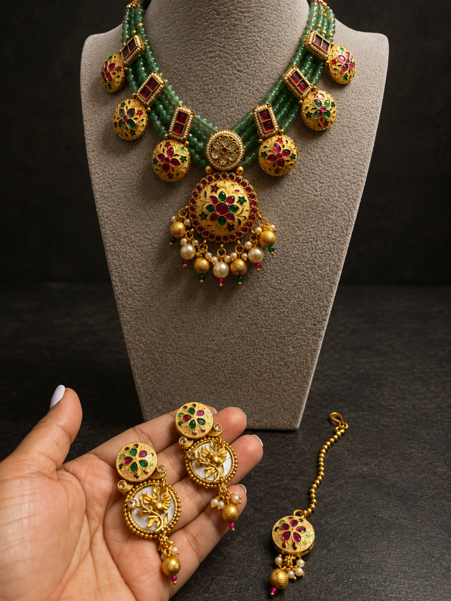 Meenakari and Crystal Necklace Set