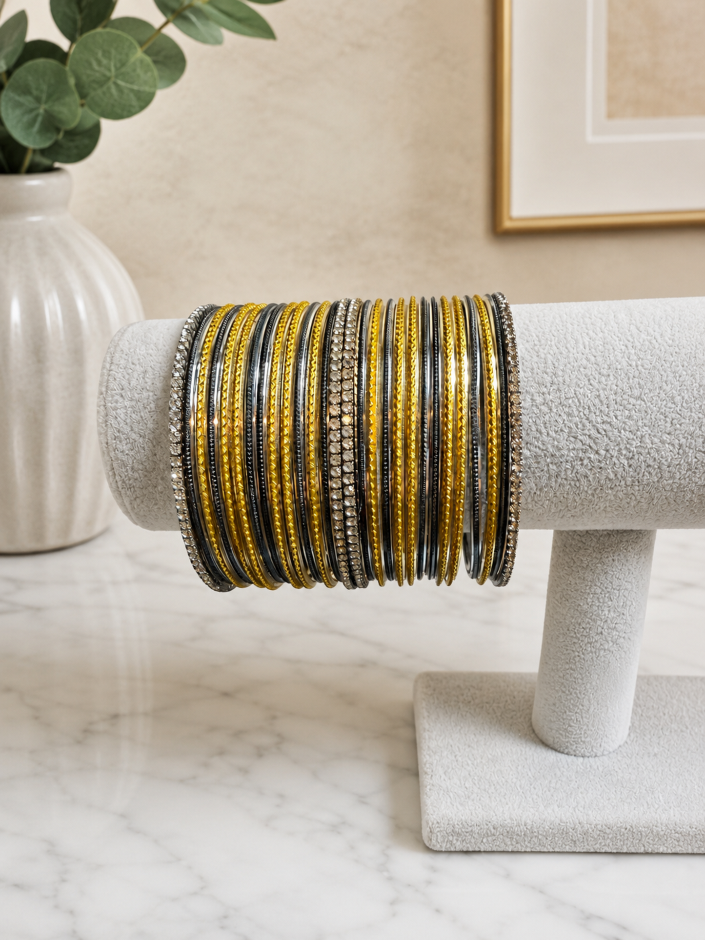 Mustard and Black Bangle Set