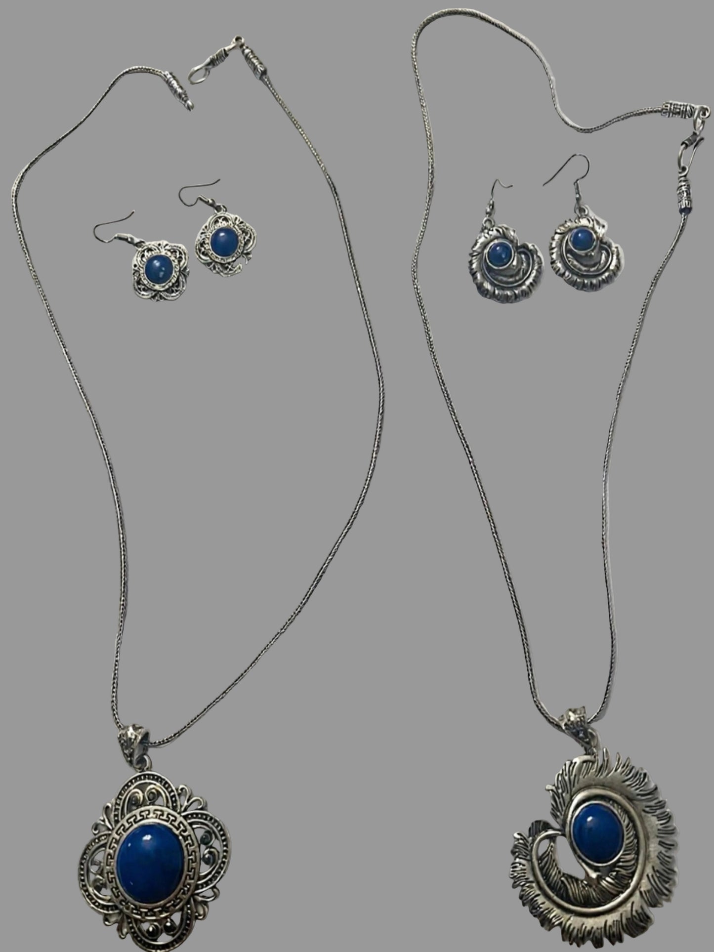 Oxidize Silver Long Pendant Set