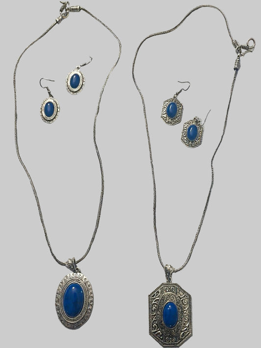 Oxidize Silver Long Pendant Set