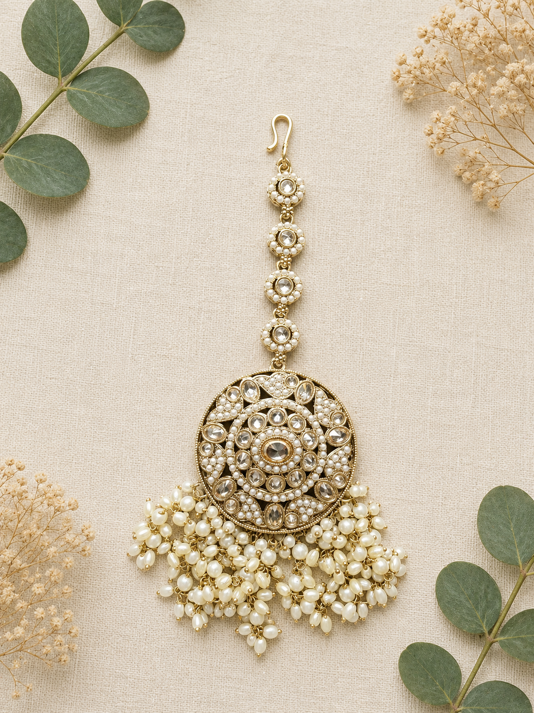 Pearl Earrings with Maang Tikka