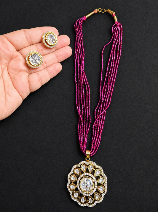 Pink Crystal Pendant Set