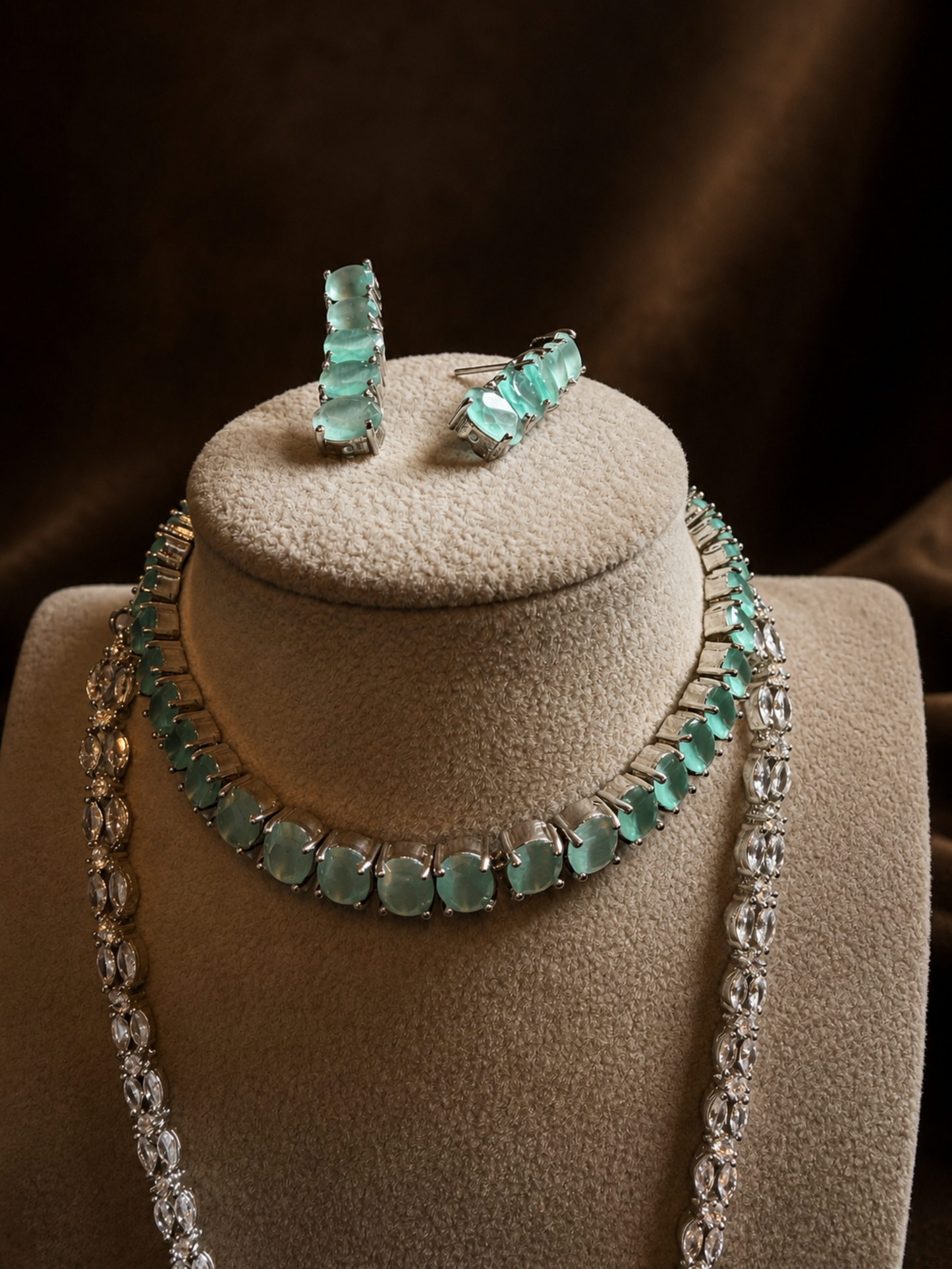 Light Green Rhodium Necklace Set