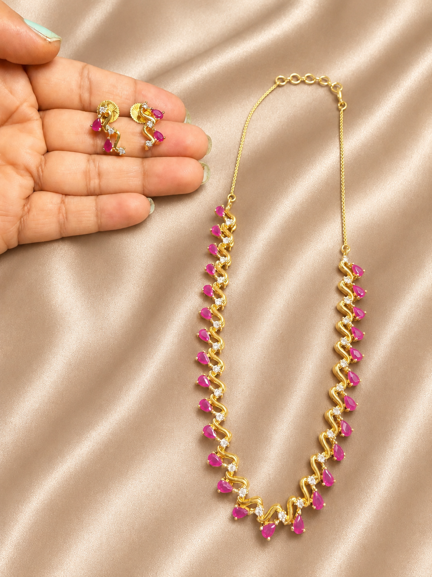 American Diamond (AD)/Ruby Necklace Set