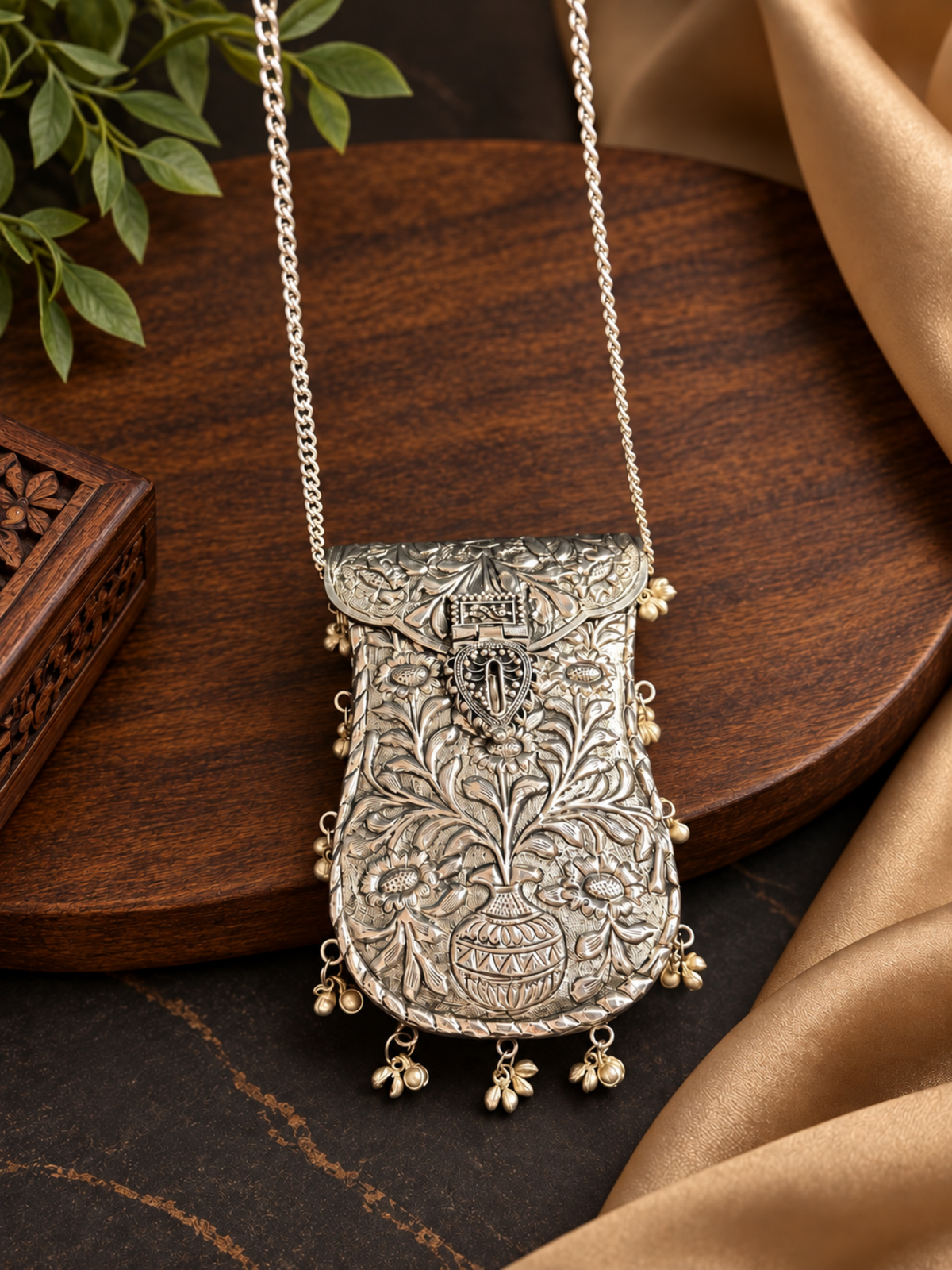 Silver Brass Mobile Phone Clutch