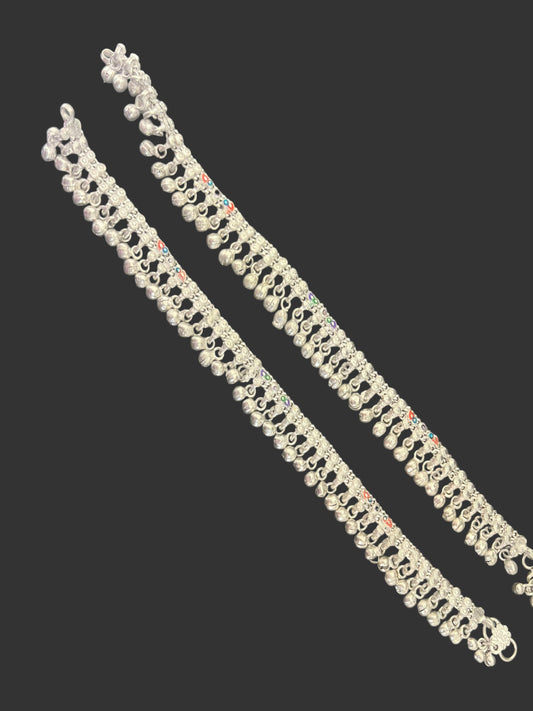 Silver Plated Meenakari Anklet
