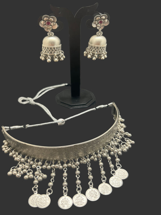 Silver-plated Coin Choker/Necklace Set
