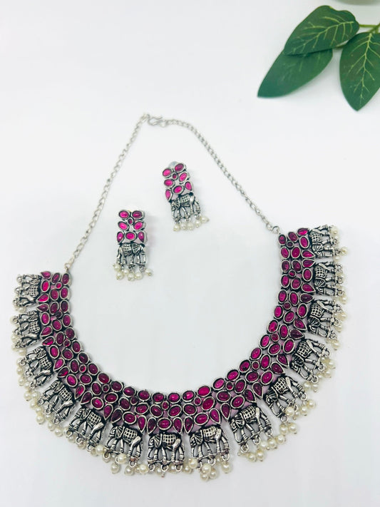 Elephant Stonework Choker/Necklace Set