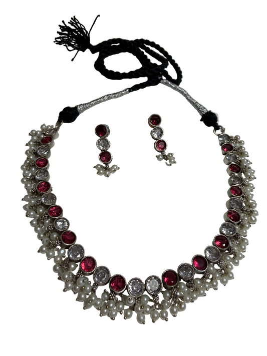 Dark Pink & White Diamond Choker/Necklace Set