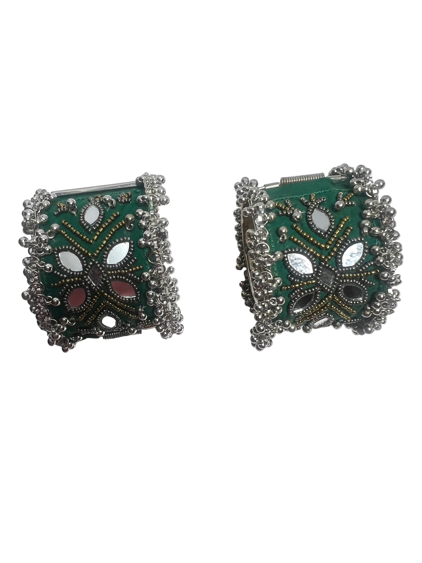 Fabric  ghungroo and mirror work openable bracelets